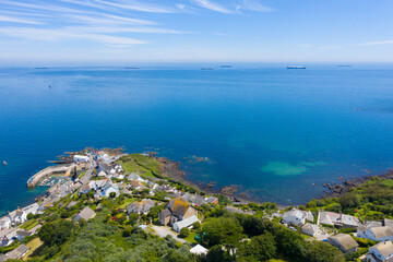 Aerial photograph of Coverack, Helston, Cornwall, England, United Kingdom