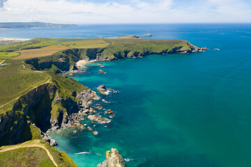 Aerial photograph of Hell's Mouth, North Coast, Cornwall, England, United Kingdom