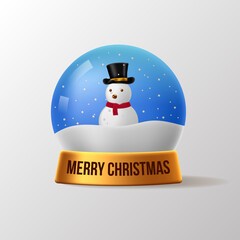 The christmas snowman snow globe 3D realistic elegant for festive decoration with golden color and detailed shiny