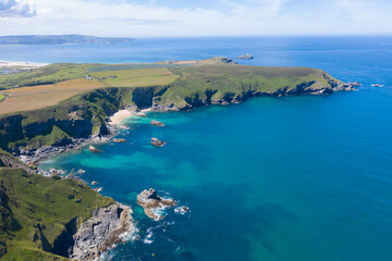 Aerial photograph of Hell's Mouth, North Coast, Cornwall, England, United Kingdom