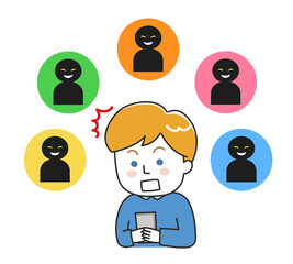 Man was criticized heavily at social media. Vector illustration isolated on white background.	