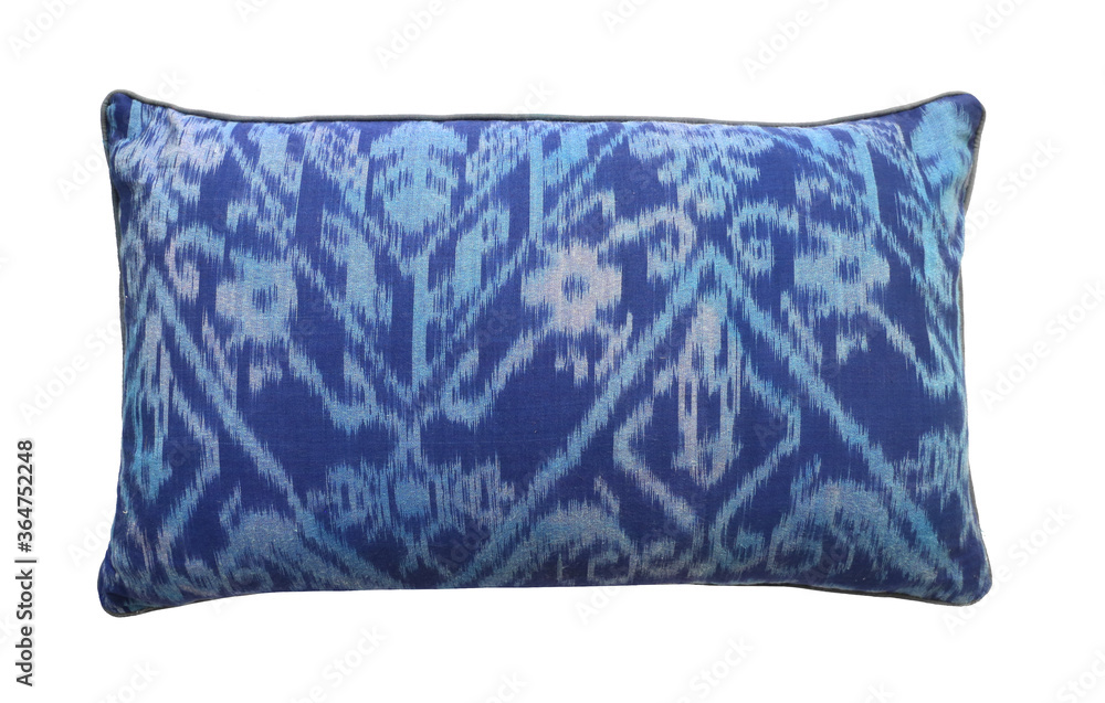 Wall mural pillow cushion blue isolated on white background. Details of modern boho, bohemian, scandinavian and minimal style eco design interior