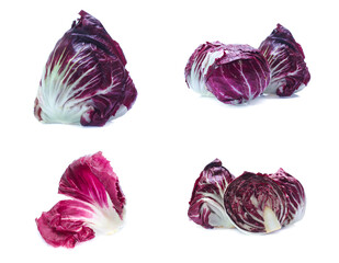 Radicchio, red salad isolated on white background (set  mix   collection)