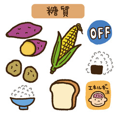 糖質を多く含む食品のイラストセット