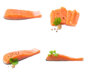 salmon  isolated on white background  (Mix, set , collection)