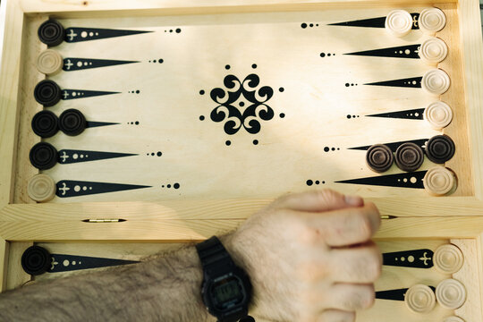 Backgammon game on a wooden board