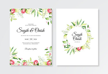 Fototapeta na wymiar Hand painting with watercolor plants for wedding invitation templates