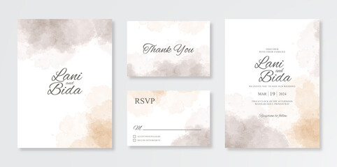 Minimalist and beautiful set of wedding invitation templates with watercolor splash