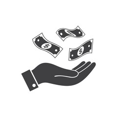 Money in hand icon. dollar banknotes vector illustration isolated on white background.