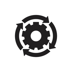 Workflow process icon in flat style. settings reload vector illustration  isolated on white  background. Gear cog wheel with arrows business concept.