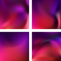 Set with abstract blurred backgrounds. Vector illustration. Modern geometrical backdrop. Abstract template. Red, purple colors.