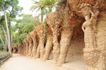 バルセロナにあるグエル公園の回廊　Corridor of Park Guell in Barcelona
