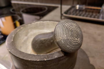 Mortar for grinding spices and other products. Kitchen utensils.