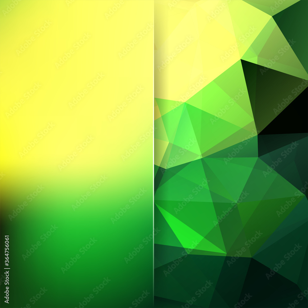 Poster geometric pattern, polygon triangles vector background in yellow, green  tones. blur background wit
