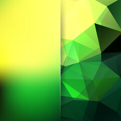 Geometric pattern, polygon triangles vector background in yellow, green  tones. Blur background with glass. Illustration pattern