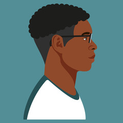 Handsome African student in glasses profile.