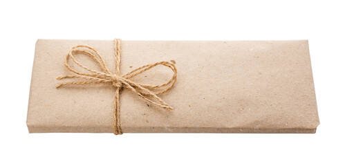 Gift box in natural style with burlap ribbon.