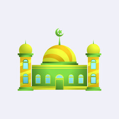 Illustration of a Green Mosque with a Dome