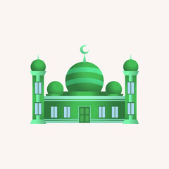 Illustration of a Green Mosque with a Dome