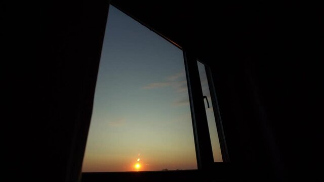 Timelapse Of Morning Sunrise Sky In Frame Of Window