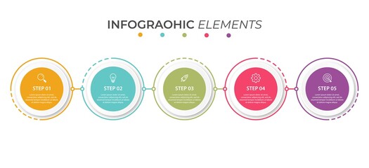 Business infographic thin line process with square template design with icons and 5 options or steps. Vector illustration.