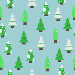 Merry christmas seamless pattern. Christmas-tree on blue background.