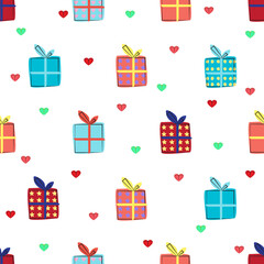 Christmas seamless pattern, Gift Box on white background.