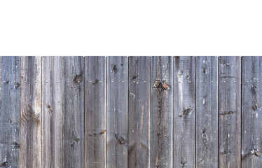 Wooden fence isolated on white background with parallel plank old. Object with clipping path