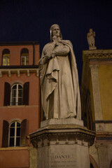 Monument of poet Dante Alighieri in the Piazza dei Signori in Verona, Italy