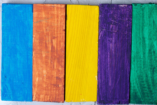 colorful toy cubes background. Flat lay, horizontal