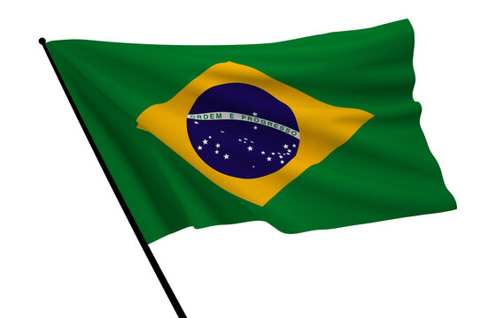 Brazil Flag, Floating Fabric Flag, Brazil, 3D Render