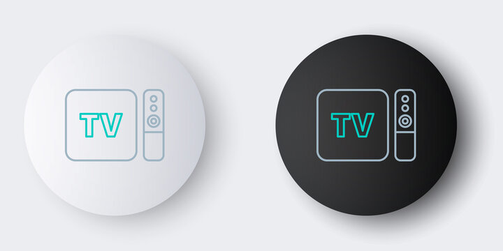 Line Multimedia and TV box receiver and player with remote controller icon isolated on grey background. Colorful outline concept. Vector.