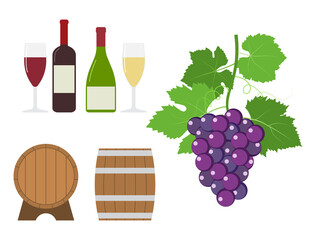 Grape and wine product vector set - Vector illustration