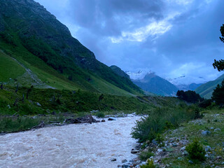 Fototapeta na wymiar Green slopes of the northern Elbrus region.
