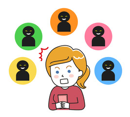 Woman was criticized heavily at social media. Vector illustration isolated on white background.