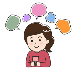 Woman having a rage for posting on social media. Vector illustration isolated on white background.