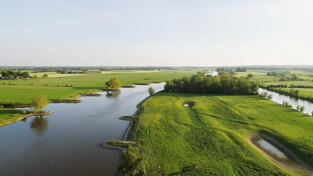 AERIAL Green field and river / Brummen, Gelderland, Netherlands