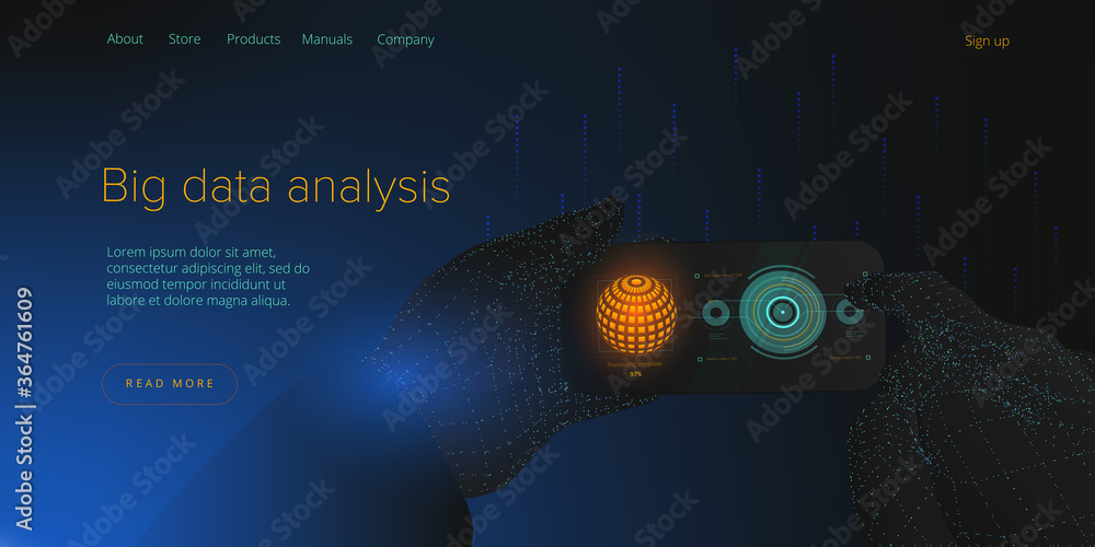 Poster big data technology in isometric vector illustration. information storage and analysis system. digit
