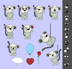 little lemur kawaii cartoon expressions set collection in vector format © MARCO HAYASHI