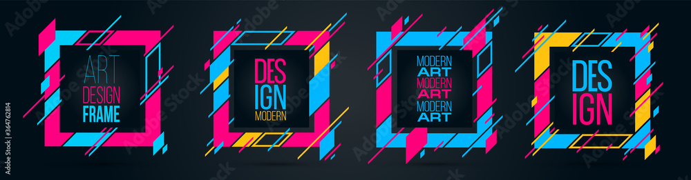 Poster vector frame art graphics for hipsters . dynamic frame stylish geometric black background . element 