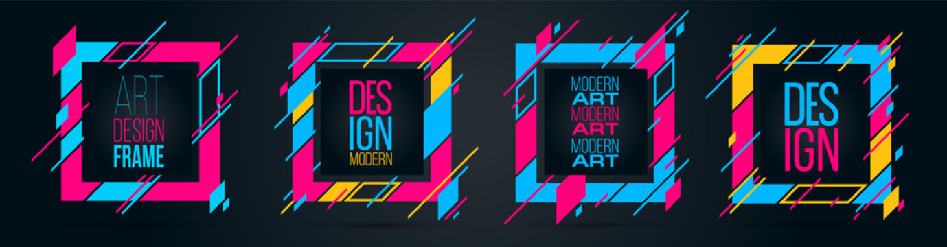 Vector frame Art graphics for hipsters . dynamic frame stylish geometric black background . element for design business cards, invitations, gift cards, flyers brochures. 