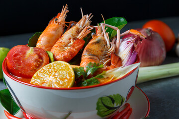 Tom Yum Shrimp Soup In a bowl, put on the table