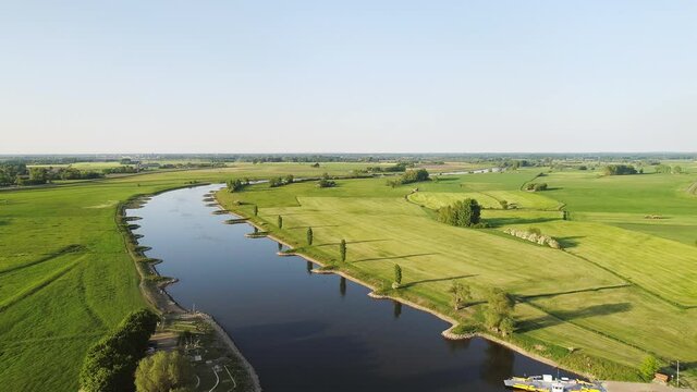 AERIAL Green field and river / Brummen, Gelderland, Netherlands
