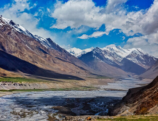 Fototapeta na wymiar Spiti Valley in Himalayas mountains, Himachal Pradesh, India