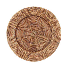 rattan dish plate, isolated on white background. Flat Lay. Details of modern boho scandinavian and bohemian style, eco design interior - 364764253