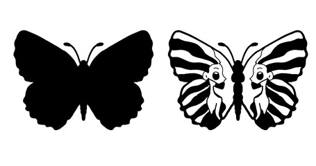 Butterflies carve, shadow and line set, Vector illustration.