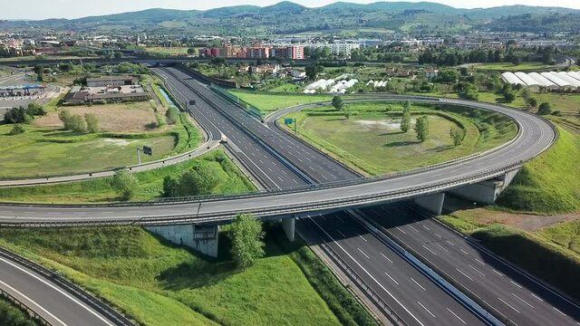 AERIAL WS Empty highways amid Coronavirus pandemic / Florence, Tuscany, Italy