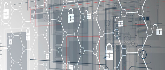 internet digital security technology concept for business background. Lock on circuit board