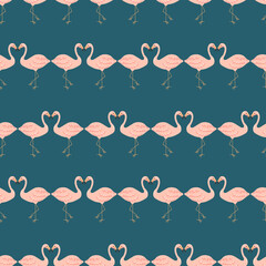 Seamless pattern with flamingo bird on blue background