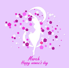 International Women's Day. Template greeting card, poster. Happy Women's Day lettering  image. 